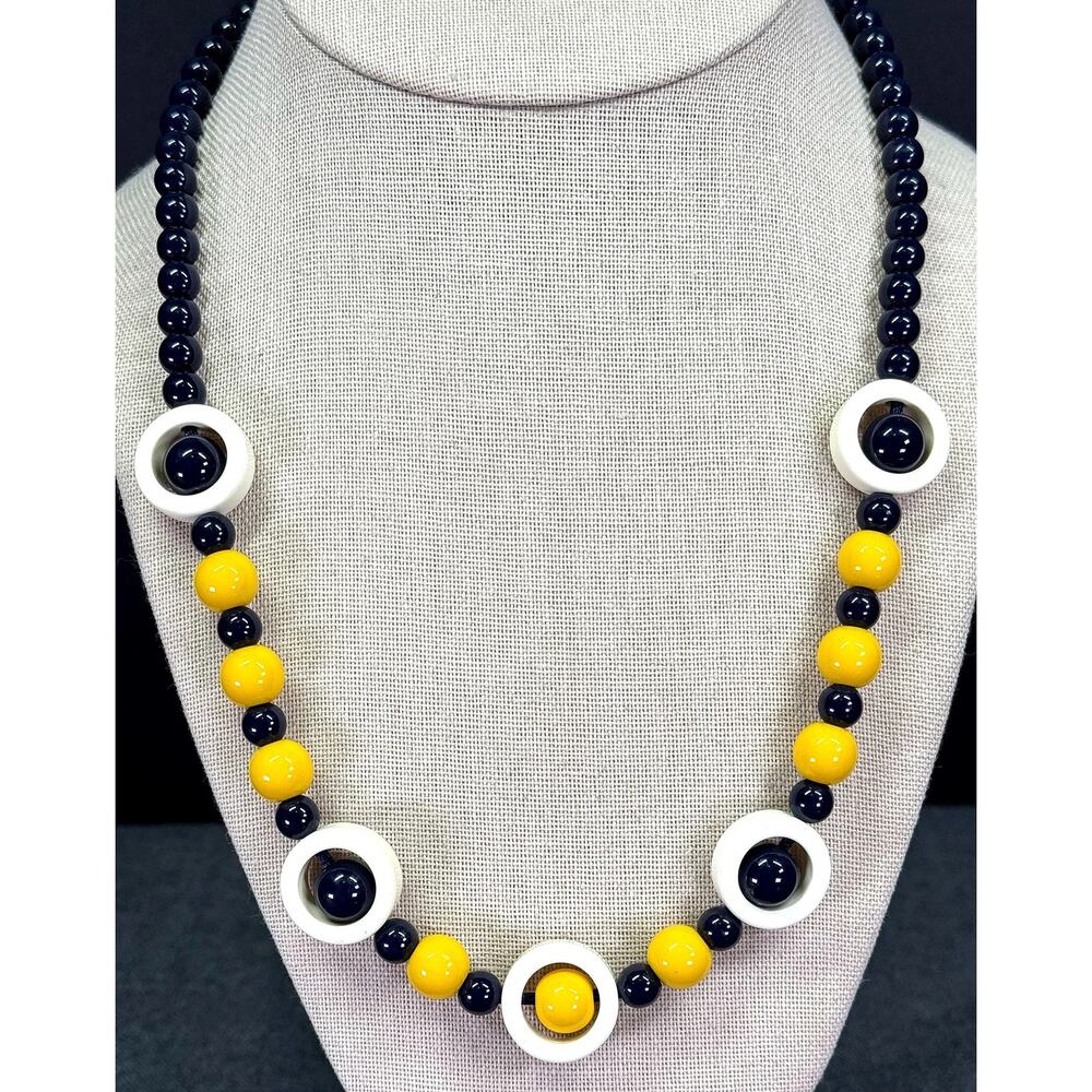 1980's Blue, Cream, and Yellow Beaded Necklace